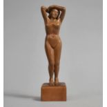 An Early 20th Century Art Deco Period Hand Carved Wooden Study of a Standing Female Nude, 16cms High