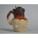 A Mid 19th Century Glazed Stoneware Pottery Pewter Mounted Mustard Pot with young Queen Victoria and