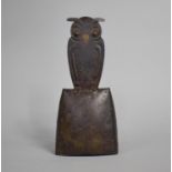 A German Arts and Crafts Hand Bell, the Handle in the Form of a Long Eared Owl, In Mixed Metal,