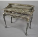 A 19th century Painted Pine Console Table with a Stepped Frieze Over a Plank Top and Pierced