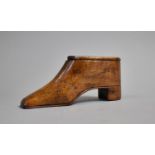 A 19th Century Table Snuff in the Form of a Shoe with Brass Inlaid Pinhead Decoration, 16.5cm long x