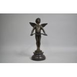 After Auguste Moreau, Bronze Figure of Winged Cupid with Bow, Signed and with Circular Disc