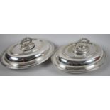 A Pair of Vintage Oval Lidded Silver Plated Tureens, 27cms Long
