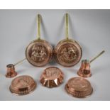 A Small Collection of Copper Pans, Measures, Jelly Mould Etc