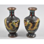 A Pair of Oriental Cloisonne Vases, Some Knocks and Enamel Loss, 13.5cms High