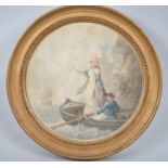 A Circular Gilt Framed Print Depicting Maiden Waving Off Tall Ship, 30cm Diameter