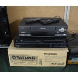 A Matsui VHS Player and Tatung DVD/VCR Combination Unit Player, Both with Remotes but Untested