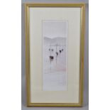 A Framed Limited Edition Clare Davis Print, Sailing Boats Anchored in Estuary, 13x27cm