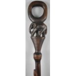 A Carved Wooden African Walking Stick with Elephant and Snake Decoration