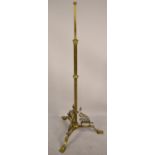 A Late Victorian Brass Oil Lamp Stand with Ribbed Column Support and Tripod Stand