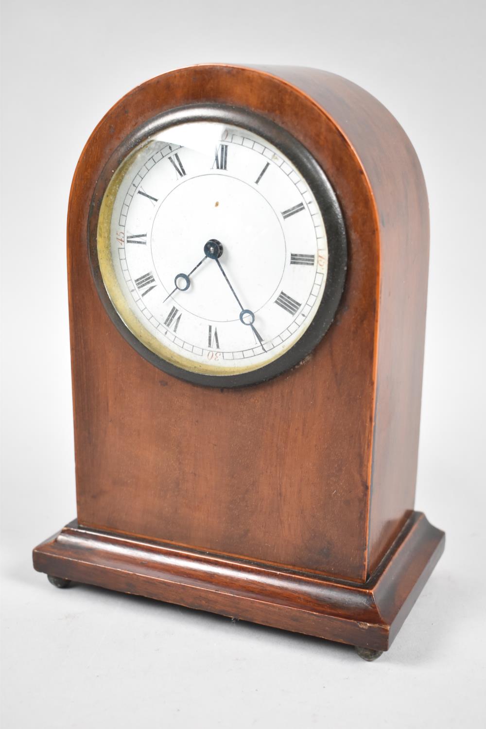 An Edwardian Mahogany Cased Arched Top Mantel Clock, Movement in need of Attention, 20cms High