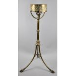 A 19th Century Brass Oil Lamp or Candle Stand with Turned Support and Splayed Tripod Legs