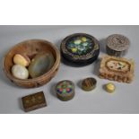 A Collection of Various Lidded Boxes, Onyx Eggs and Ashtray, Costume Jewellery etc