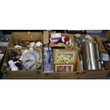 Six Boxes of Various Sundries to comprise Teawares, Lamp Bases, Table Lamps, Large Salt Glazed