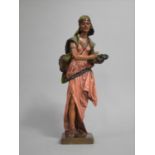 An Early 20th Century Austrian Cold Painted Plaster Figure of Maiden with Cup and Saucer, Stamped GR