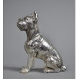 A Cast White Metal Study of a Seated Bulldog, 9.5cms High