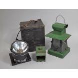 A WWII Period, Green Painted Air Raid Shelter Lamp, Small Signaling Lamp with Push Button Switch and