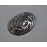 A Silver Oval Brooch in an An Art Nouveau Stylised Lily Form, Stamped 925 and Makers
