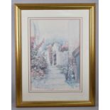 A Gilt Framed Print of Mediterranean Steep Village Path, 37x54cm