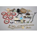 A Collection of Curios to Include Electric Torch, Motorbike Coasters, Bells Scotch Whisky Pourer,