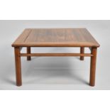 A 1970s Teak Square Topped Coffee Table with Turned Supports, 58cms and 31cms High