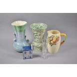 A Collection of Vintage Glazed Vases, Jug, Delft Tattoo Parlour, Glass vase