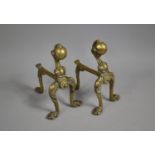 A Pair of Brass Claw and Ball Firedogs, Each 24cm high