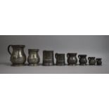 A Collection of Eight Various Pewter Measures, Various Sizes, Mostly 19th Century