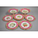 A Hand Painted Continental Porcelain Fruit Set Comprising Two Comports and Eight Plates