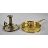 A 19th Century Brass Bedchamber Stick with Circular Pierced Gallery and a Victorian Brass Chamber
