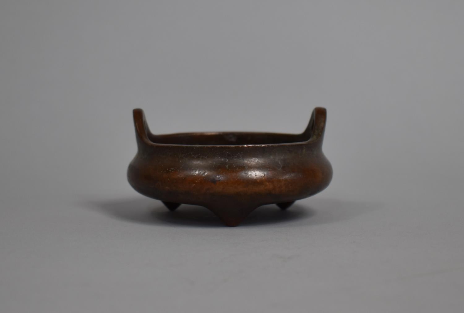 A Small Bronze Chinese Censer with Tripod Support, Seal Mark to Base 7.5cm diameter and 4cm high