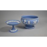 A Wedgwood Blue and White Jasperware Pedestal Bowl Together with a Small Comport