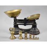 A Set of Four Librasco Kitchen Scales with Brass Pans and Weights