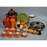 A Collection of Continental Majolica Glazed Pottery Items to Include Artificial Fruit, Jar,