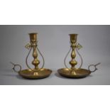 A Pair of Gimballed Brass Bedchamber Sticks, 17cm high