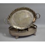A Vintage Large Oval Silver Plated Two Handled Tray with Pierced Gallery, 52.5cm Wide Together