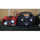 A Battery Charger, Air Compressor and Combination Charger and Tools