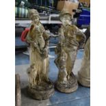 A Pair of Reconstituted Stone Garden Figural Ornaments, Farmer and His Wife, 61cm High