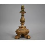 A Carved Gilt Wood Table Lamp with Three Claw Feet, 29cm high Overall