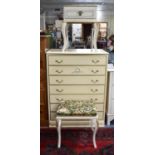 A Collection of Cream and Gilt Bedroom Furniture to Comprise Chest of Seven Drawers, 69cm wide,