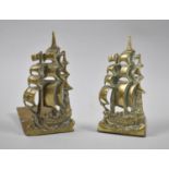 A Pair of Brass Bookends in the Form of Tall Ship Revenge, 16cm high