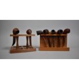 Two Vintage Wooden Pipe Racks Containing Seven Vintage Briar Pipes to Include Examples by Dunhill