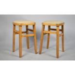 A Pair of Vintage Square Topped Stools, Each 56cm high