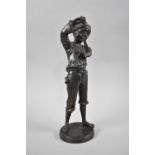 A Cast Bronze Study of a Young Boy Holding Fish, Circular Base Inscribed Poitevin, 34cm high