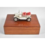 A Mid/Late 20th Century Wooden Box with Hinged Lid Mounted with Model Vintage Car, 15cm wide