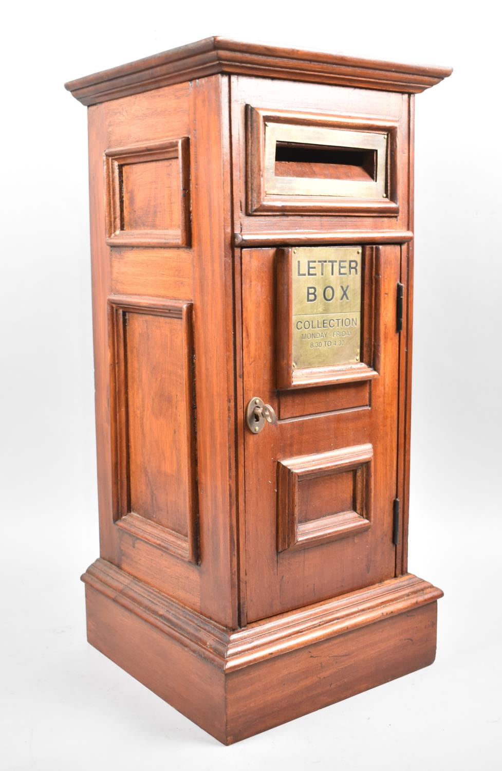 A Reproduction Brass Mounted Country House Letter Box with Panelled Door, Complete with key, 50cms