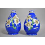 A Pair of Cut Down Porcelain Bottle Vases with Floral Decoration, 23cm high