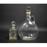 A Silver Topped Cut Glass Scent Bottle Together with a Silver Topped Glass Flask