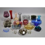 A Collection of Various Coloured Glass to Comprise Mid 20th Century Tot Set on Stand, Wedgwood Glass