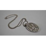 A Silver Arts and Crafts Style Oval Pendant on Silver Chain, Both German Stamped 800